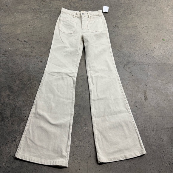Nili Lotan Women's High- Waisted Cream Flare Jeans Size 00 Luxury Designer Retro